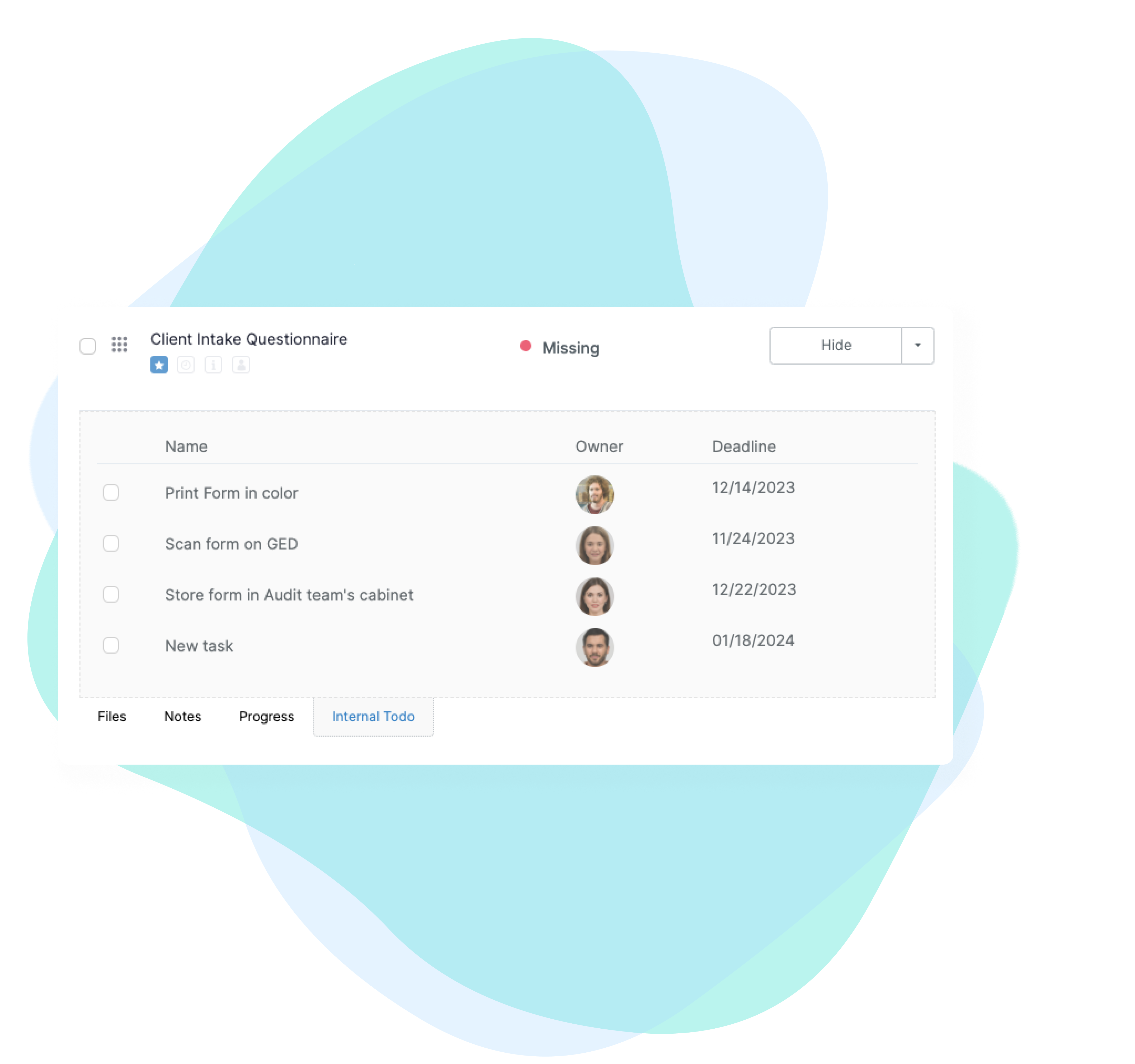 Internal task management